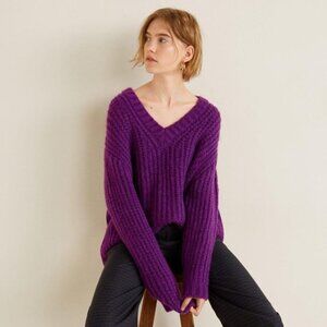 𝅺MANGO women BNWT purple sweater chunky sz small NEW vneck